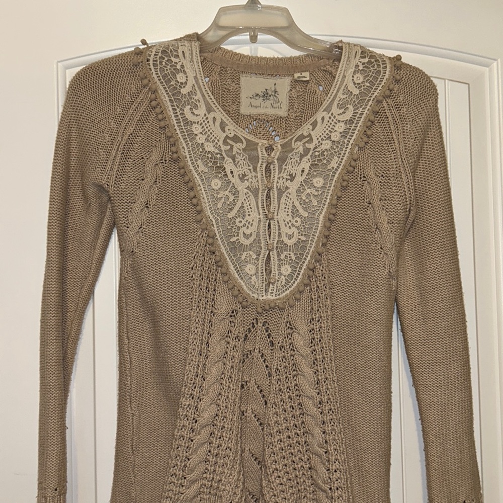 Anthropologie Angel Of The North Womens Adelaide Tan Cream Pullover Sweater S